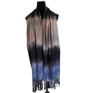 Jack & Missy Black Blue Multicolor Chakra Scarf/Wrap with fringe